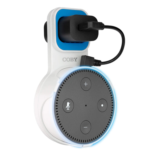 Coby Echo Dot Wall Mount 2nd Generation with Cable Management, Alexa Outlet Holder Stand with Charging Cable, Space Saving Smart Speaker Mount for
