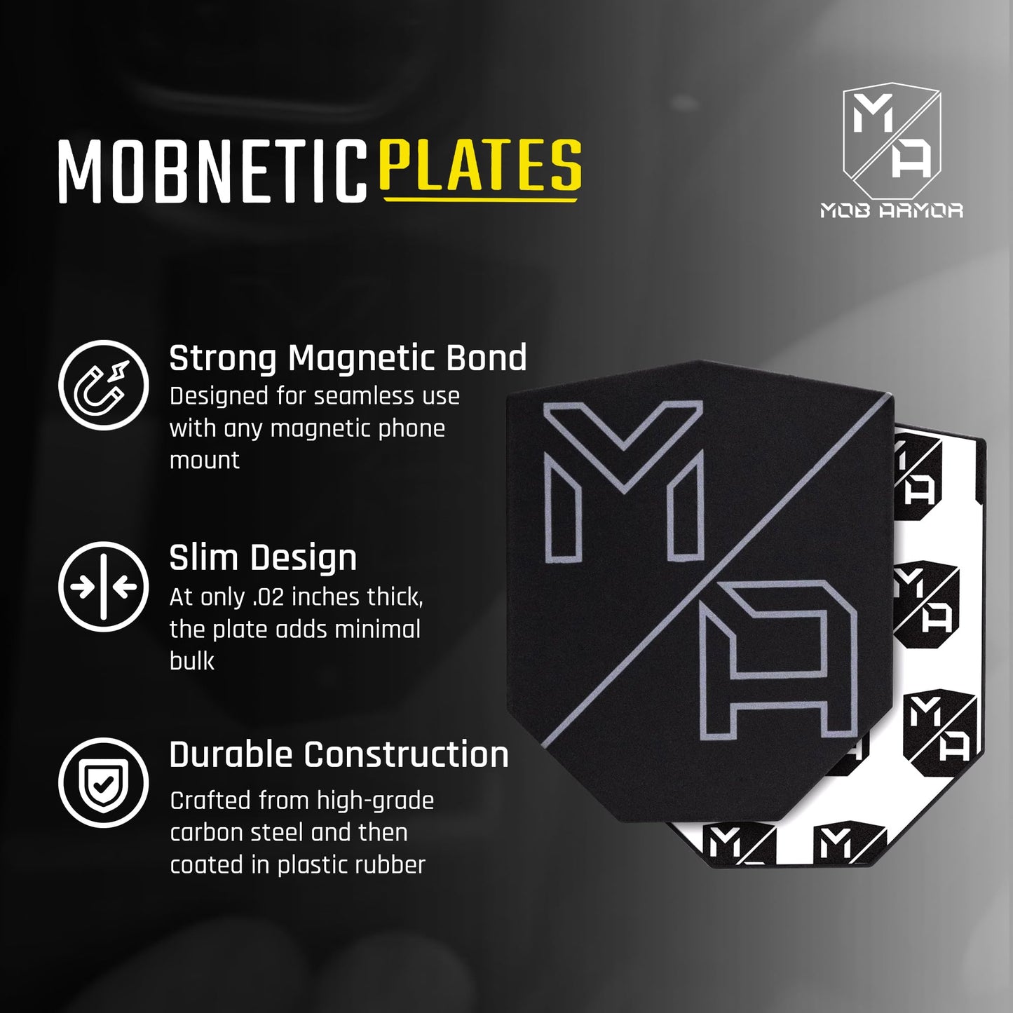 Mob Armor MobNetic Plate - Magnetic Phone Mounting Plate - 0.02inch Thick Metal - iPhone & Android Smartphone Compatible - 3M VHB Adhesive Cars Trucks