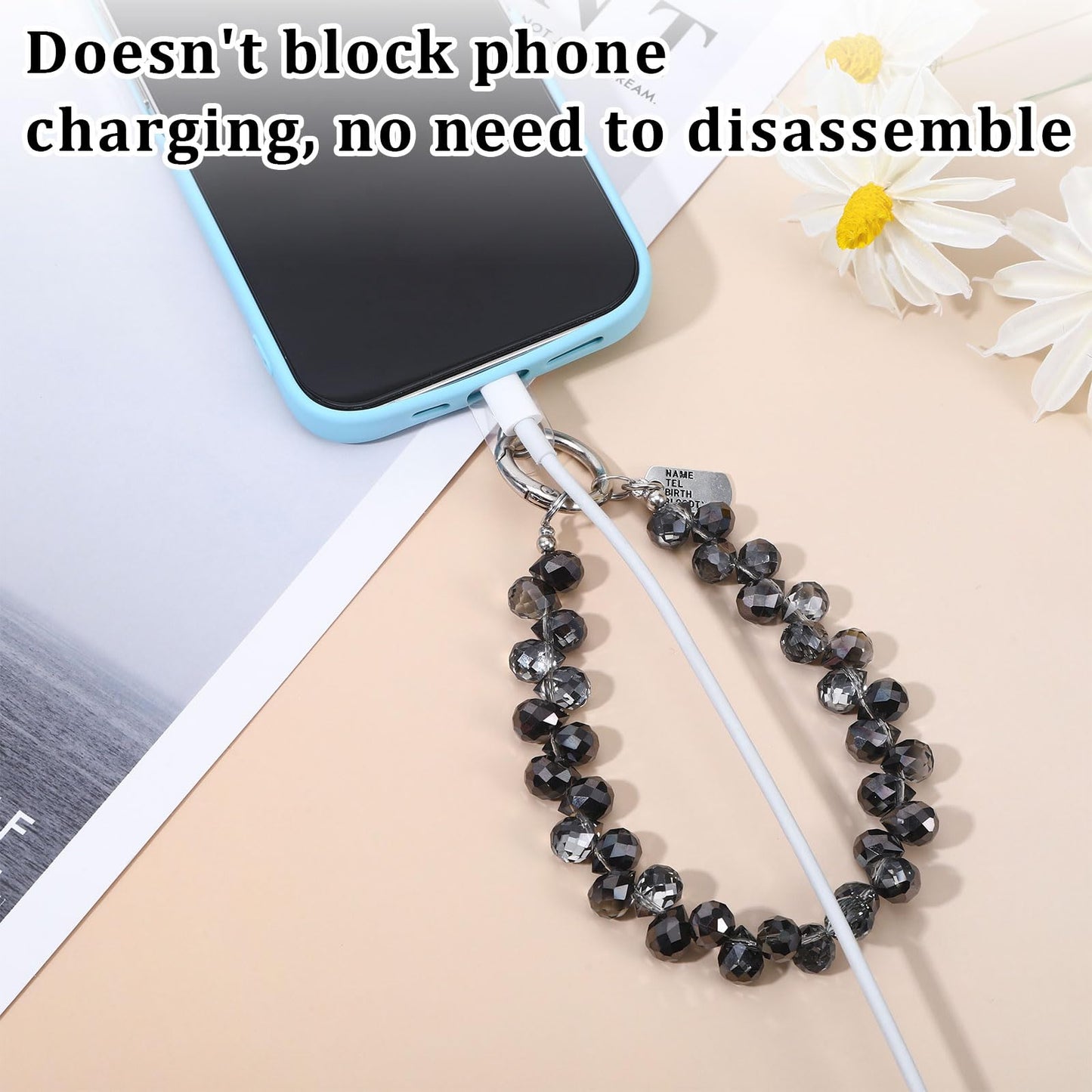 Qiuruoo 2 Pcs Beaded Phone Wrist Strap for Women?Sparkling Phone Bracelet Strap for Hanging, Decorative, Easy to Carry, Suitable for Gifts to Family