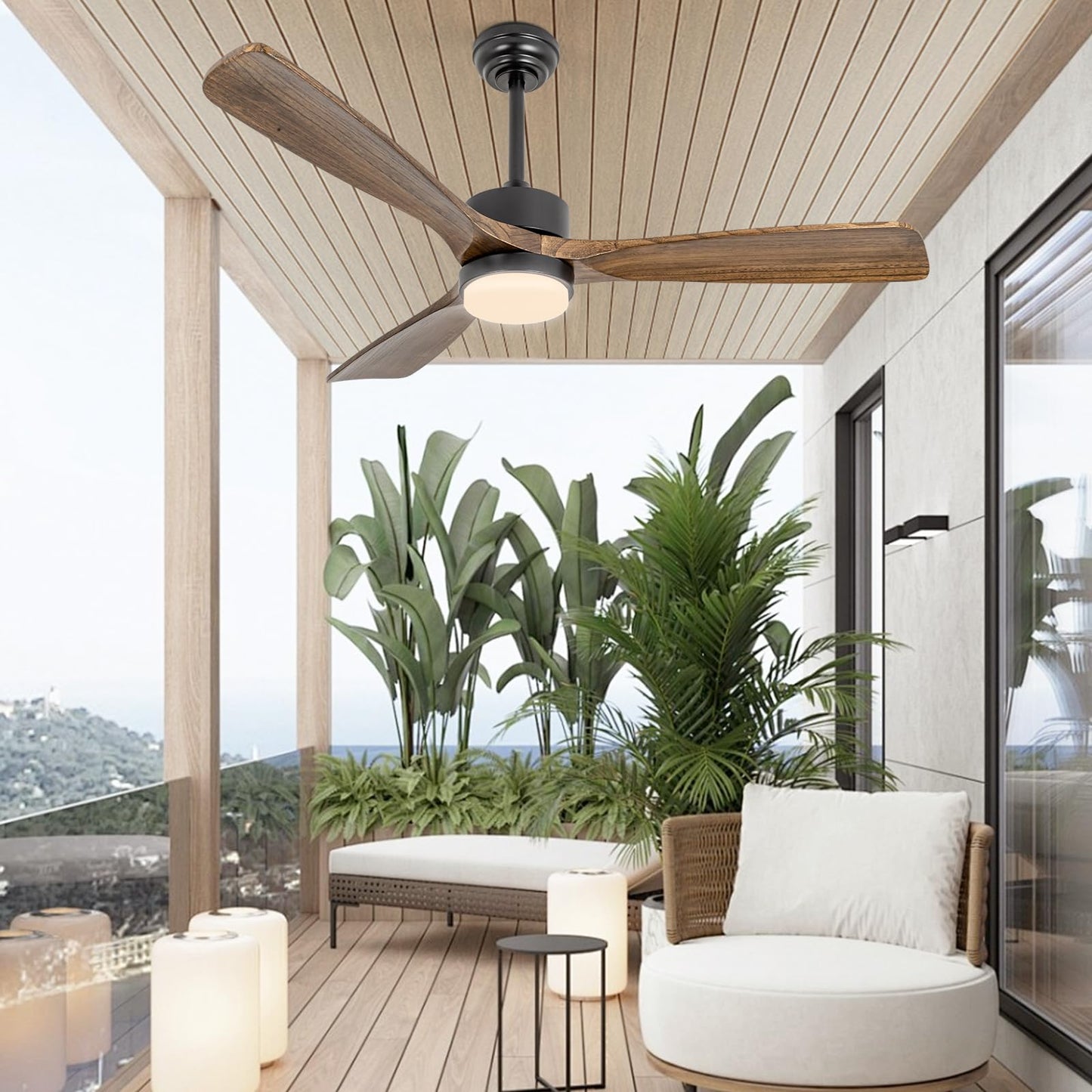 revoici 52" Solid Amber Wood Ceiling Fans with Lights and Remote Control