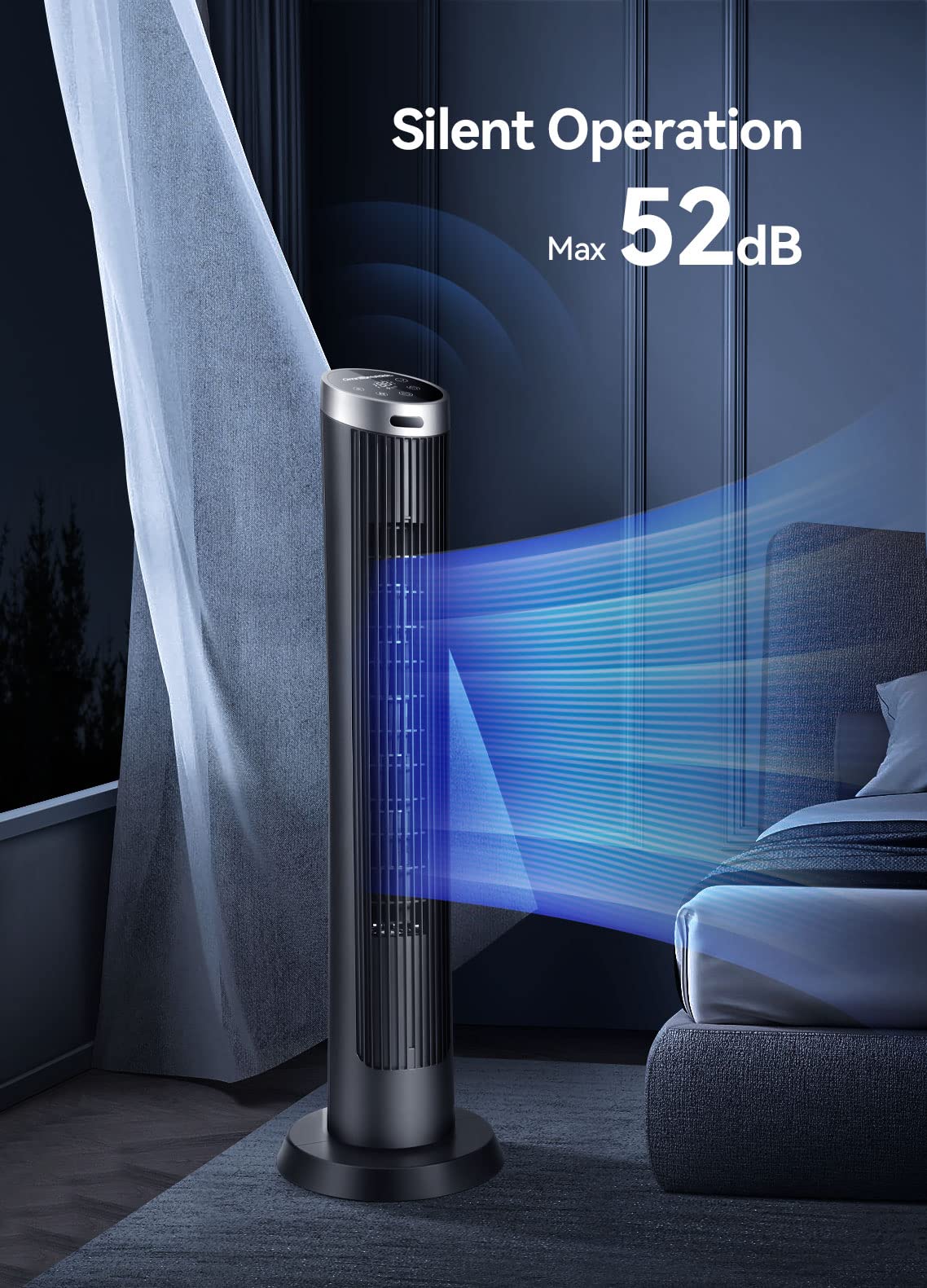 OmniBreeze Digital Electric Tower Fan, with Remote Control, LED Display, Standing Bladeless Floor Fans Cooling and Quite Indoor Living Room Bedroom