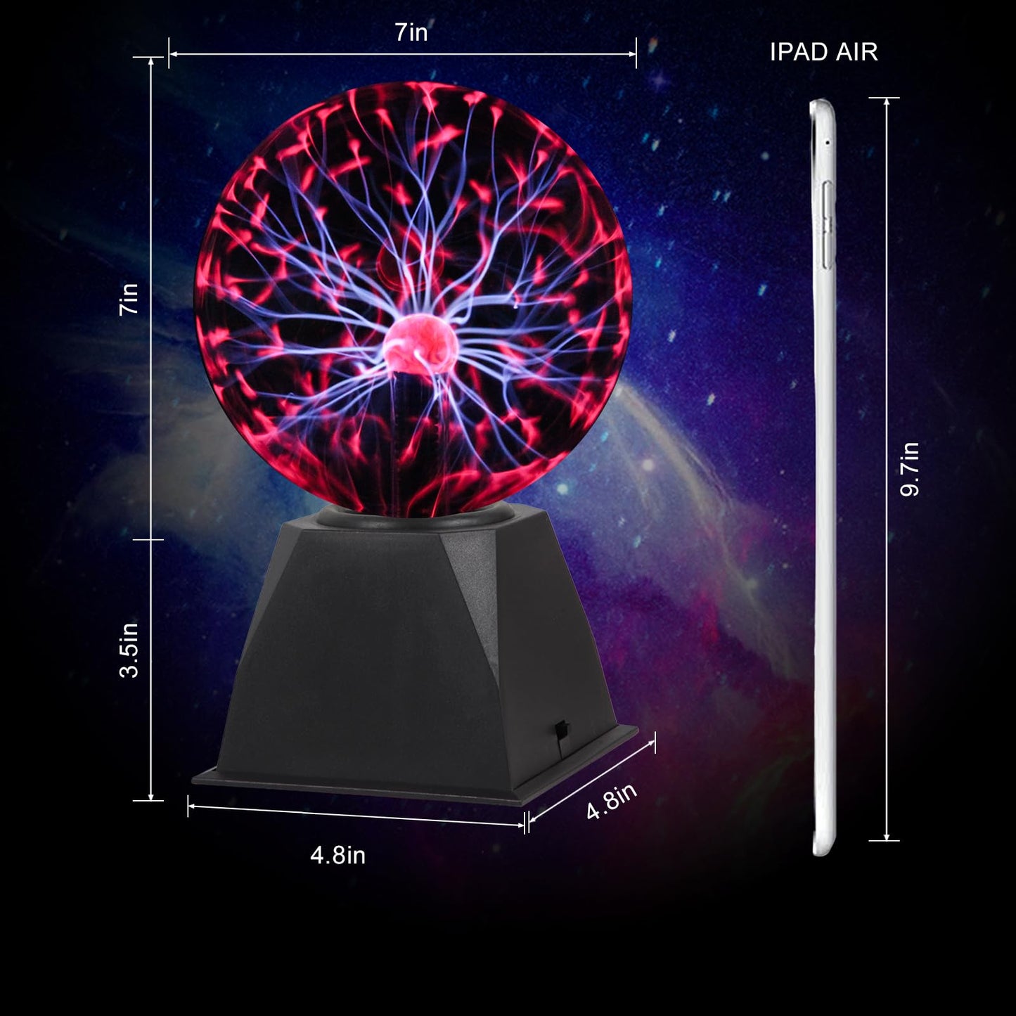 Gresus 7 Inch Plug-in Magic Plasma Ball Lamp - Touch & Sound Sensitive Interactive Plasma Lamp Nebula Sphere Globe, Science Educational Gift