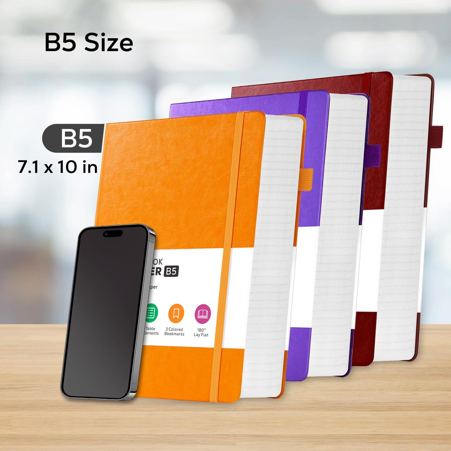 FOCUS DAY 3 Pack Journals Notebooks, B5(7.1'' X 10'') Thick Notebook Journal College Ruled Bulk, Large Hardcover Leather Bound Lined Notebook Journal