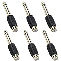 Brvlsoc RCA to 1/4" Audio Adapter (6-Pack) - 6.35mm Mono Male Plug to RCA Female Connector, Gold-Plated Audio Jack for Speakers, Amps, Instruments
