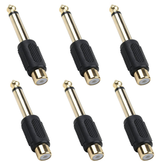Brvlsoc RCA to 1/4" Audio Adapter (6-Pack) - 6.35mm Mono Male Plug to RCA Female Connector, Gold-Plated Audio Jack for Speakers, Amps, Instruments