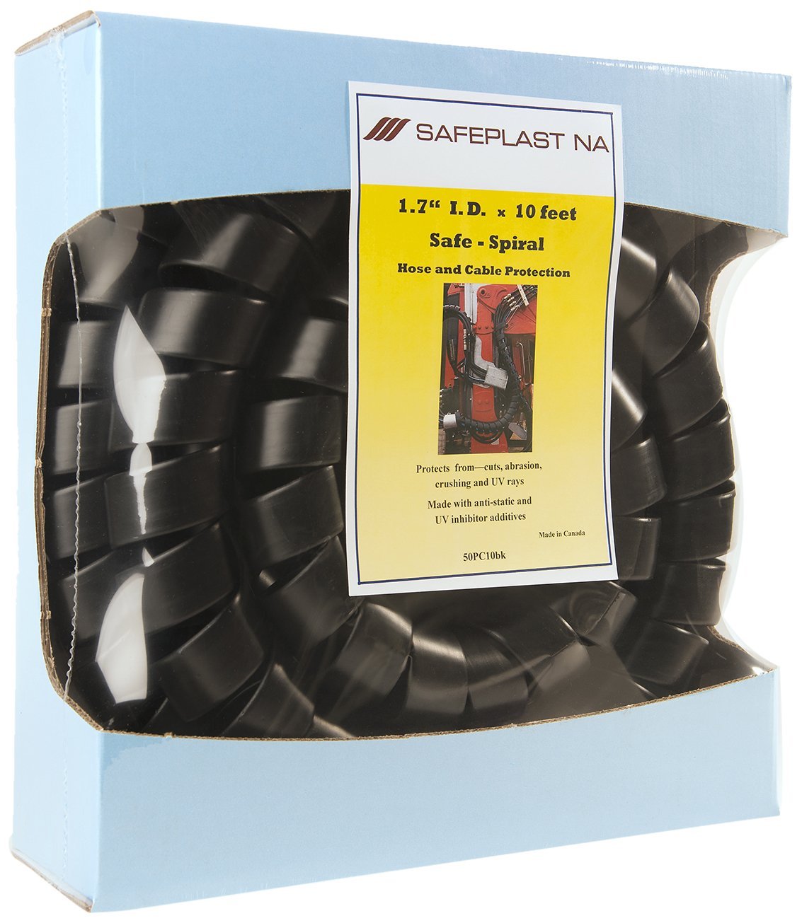 Caplugs SPPC Series - Safeplast Safe-Spiral Pre-Cut Spiral Wrap, Hose & Cable Protector, Yellow HD-PE, 2.0" OD x 10' Pre-Cut Lengths, Hydraulic