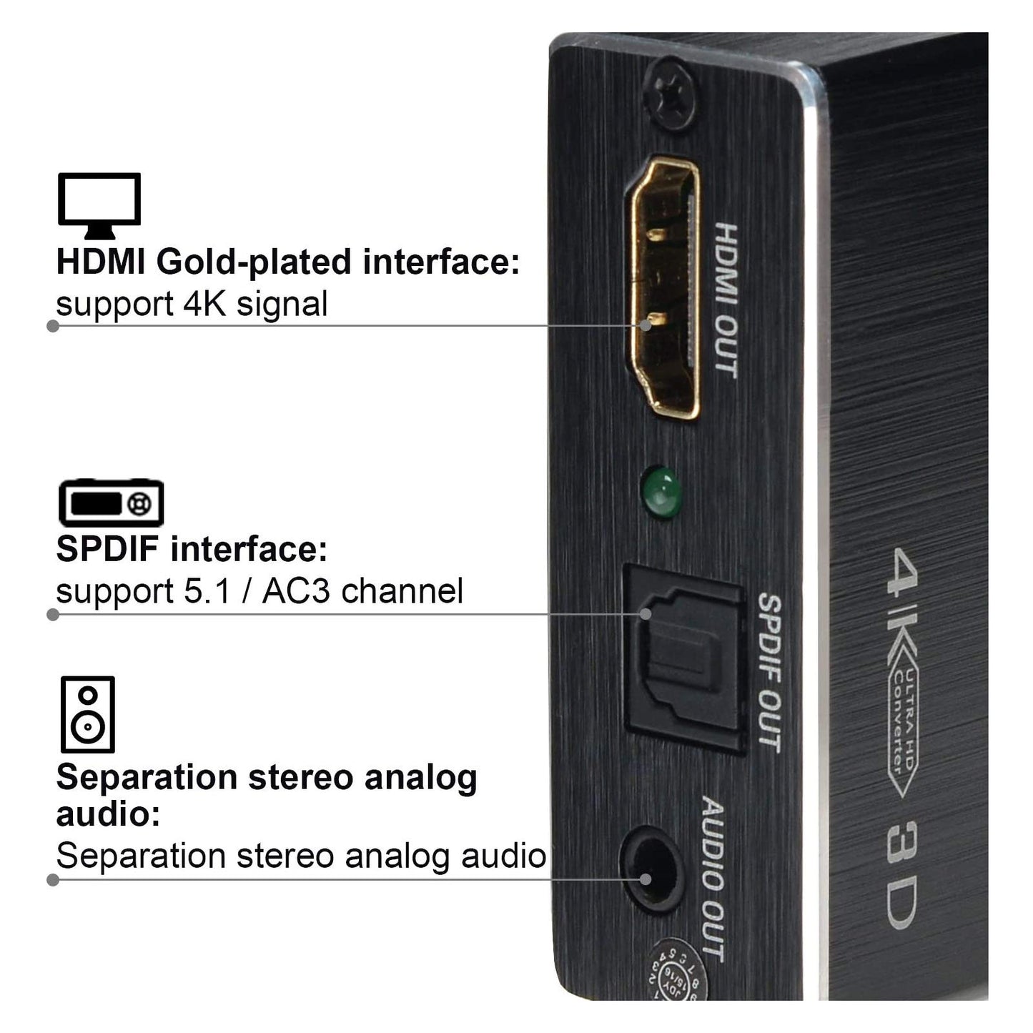 4K x 2K HDMI Audio Extractor Splitter, HDMI Audio Converter Adapter Support Ultra HD 4K Toslink Optical Audio Output and 3.5mm with Optical Fiber