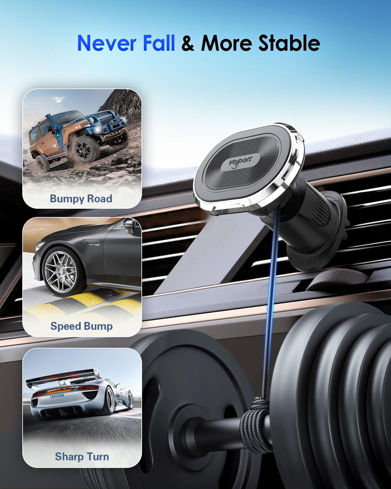 volport Magnetic Phone Mount for Car Vent: [Strong Magnet Clip Hook] Air Vent Holder for iPhone 16/15/14/13/12 Pro Max Plus Samsung S24 Ultra S24+ All