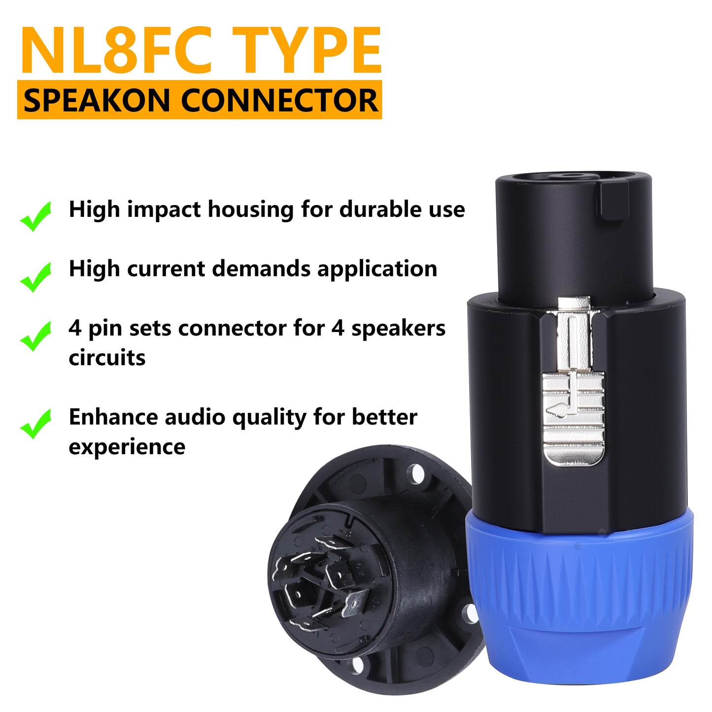 HBU 2 Sets (4 Packs) 8 Pole Speakon Connector Kit - 2pcs 8 Pin Speak-ON Connectors and 2pcs Panel Mount Chassis Socket Adapter for NL8FC, NL8FX