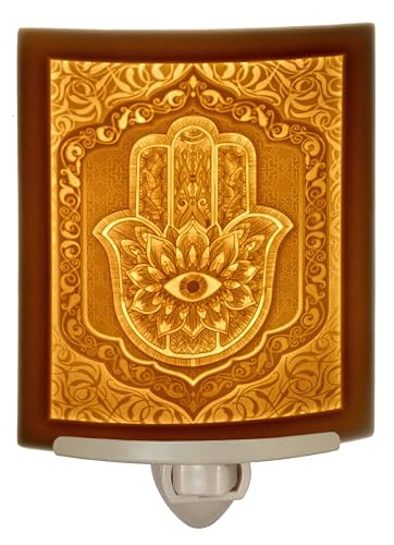 The Porcelain Garden Hamsa - Curved Fine Porcelain Lithophane Night Light, Decorative wall Plug in Nursery, Bedroom Kitchen, Bath, Hallway Evil Eye