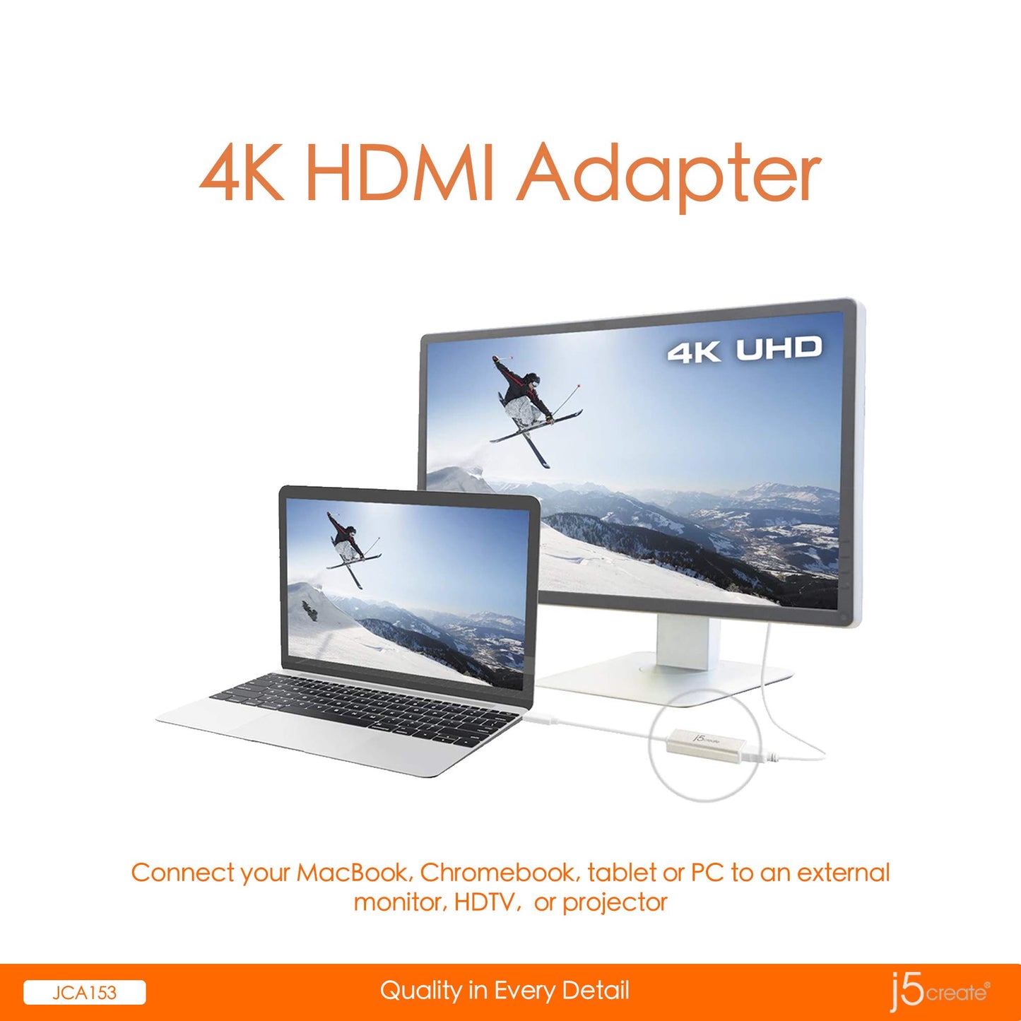 j5create USB Type-C to 4K HDMI Adapter JCA153 / 4K @60 Hz/for MacBook, Chromebook, Type C Laptops