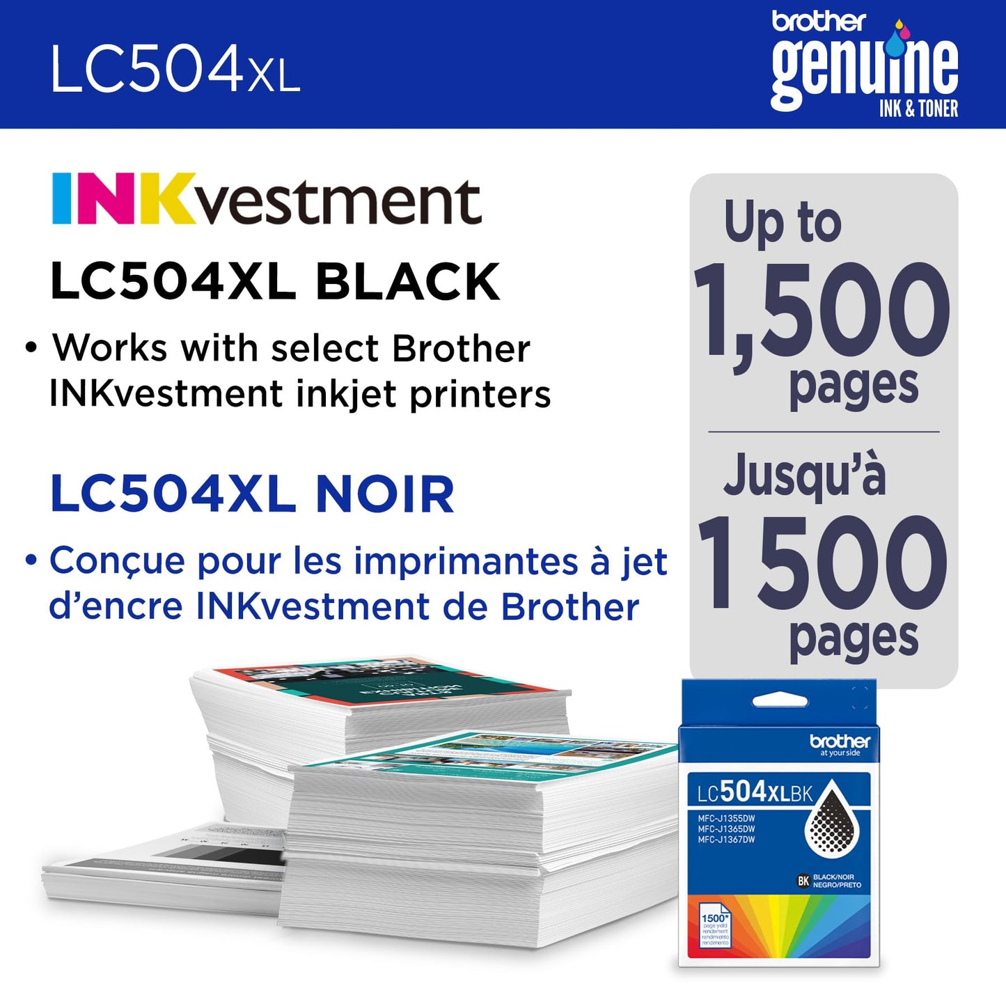 Brother Genuine LC504XLBK High Yield Black Ink Cartridge (for use INKvestment 1355, 1365, and 1367 Printers)