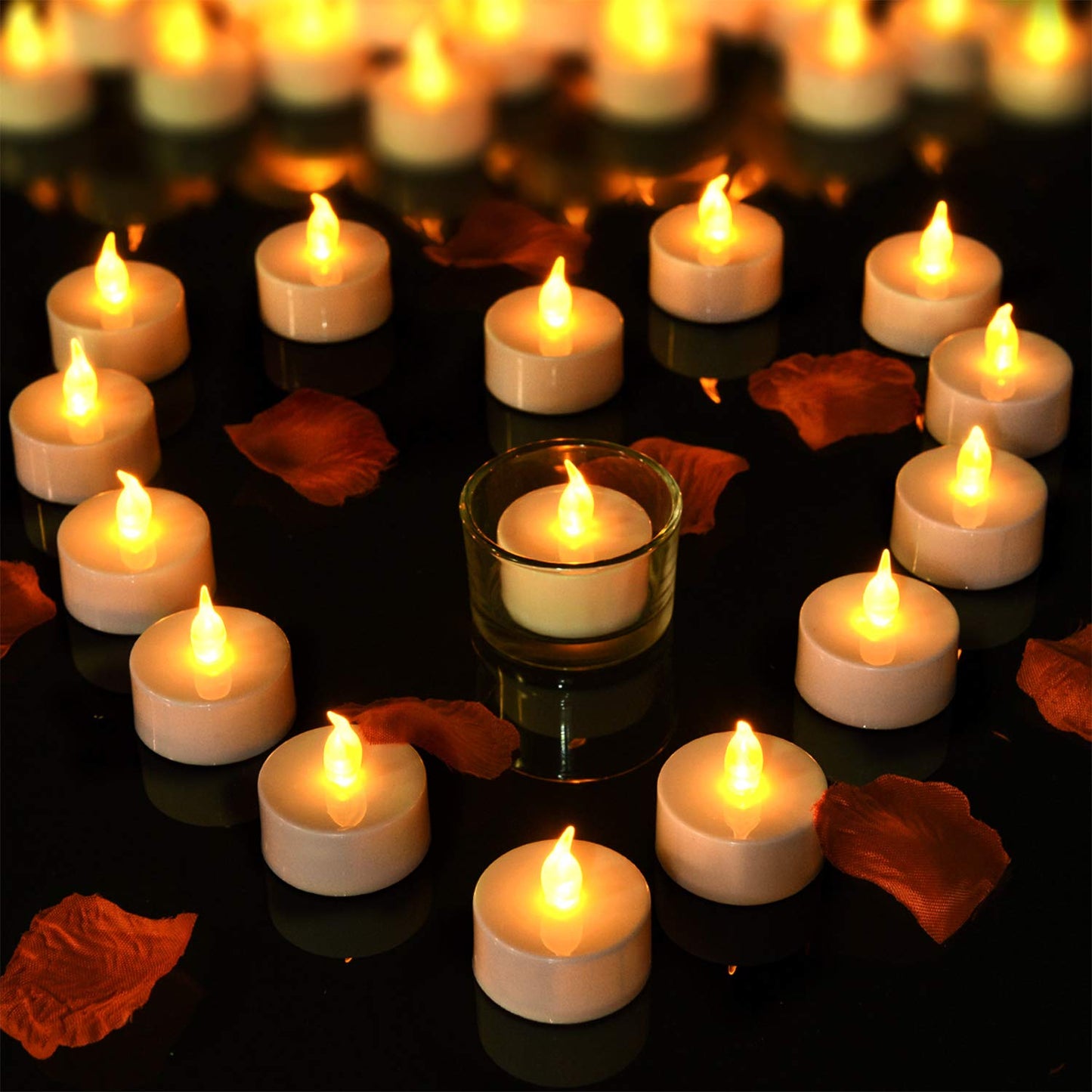 Pandaing Lasts 2X Longer Flameless Tealight Candles [100 Pack, Batteries Included], Realistic Tea Lights Candles, Flickering Bright Tealights, Battery