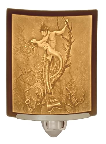The Porcelain Garden Mermaid & Merman - Porcelain Lithophane Night Light, Art by David Delamare, Made, Decorative wall Plug in for Nursery, Bedroom