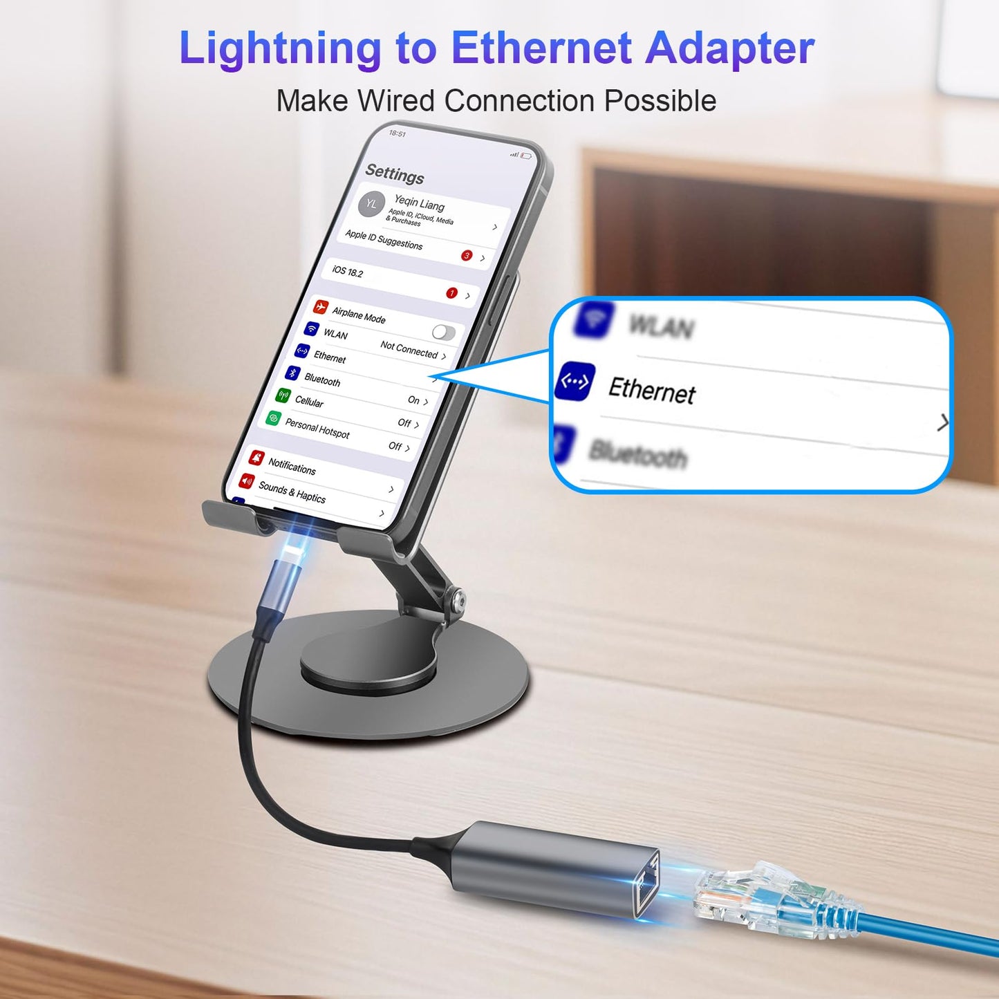 Junsky [MFi Certified] Lightning to Ethernet Adapter, 100Mbps Lightning to RJ45 Ethernet LAN Network Adapter, Compatible for i-Phone