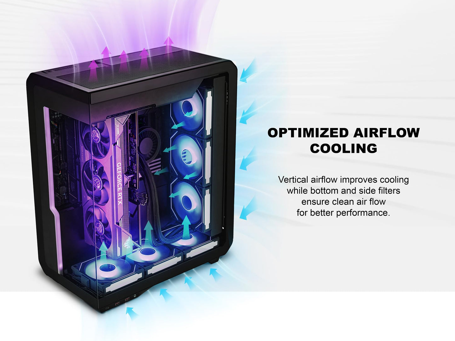 SSUPD Xhuttle Black ATX Mid Tower Gaming Case, with a Dual - Chamber Design, Panoramic Tempered Glass,Vertical GPU Airflow, Includes 3 x 120mm ARGB
