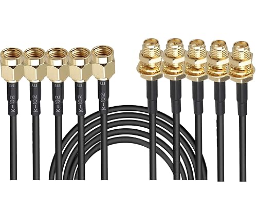 JOINSI 5-Pack 10ft WiFi Antenna Extension Coaxial Cable RP-SMA Male to RP-SMA Female for WiFi LAN WAN Router Bridge Antenna Security IP Camera Signal