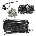 Cable Zip Tie Mounts Kit - 55 Set Wire Cable Clips Organizer Holders with 6" Cable Ties, Saddle Type Mounts Base and Tapping Screw, Black