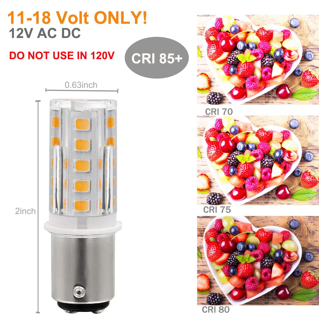 12V BA15D LED Bulb 1076 1142 1176 S8 3W 300Lm 2700K Warm White,DC Bayonet Double Contact Base, AC10-18Volt & DC10-30 Volts, Interior RV Camper Marine