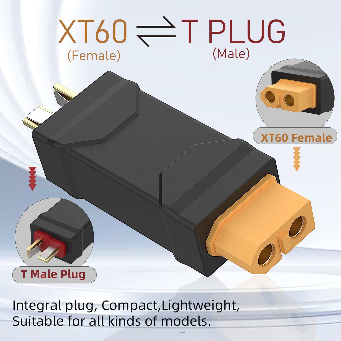 XT60 Female to T-Plug Male Connector Adapter No Wires RC LiPo Battery Connectors for RC Car Boat Drone RC Car Plane Lipo Battery ESC Connector