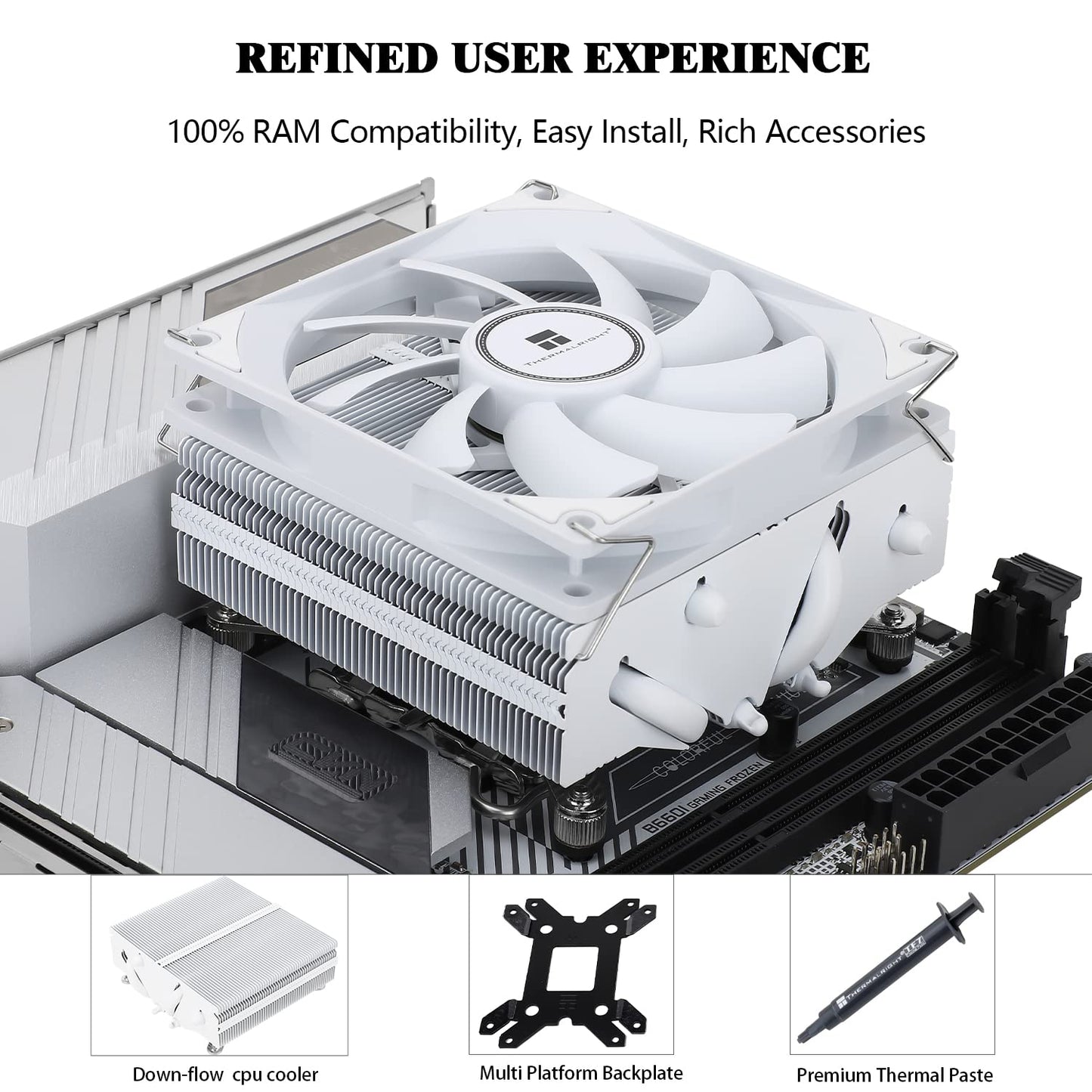 Thermalright AXP90-X53 White Low Profile ITX CPU Air Cooler, 53mm Height, TL-9015W Slim PWM Fan Low Noise 22.4dba, Silent ITX CPU Cooler, 2700RPM,for