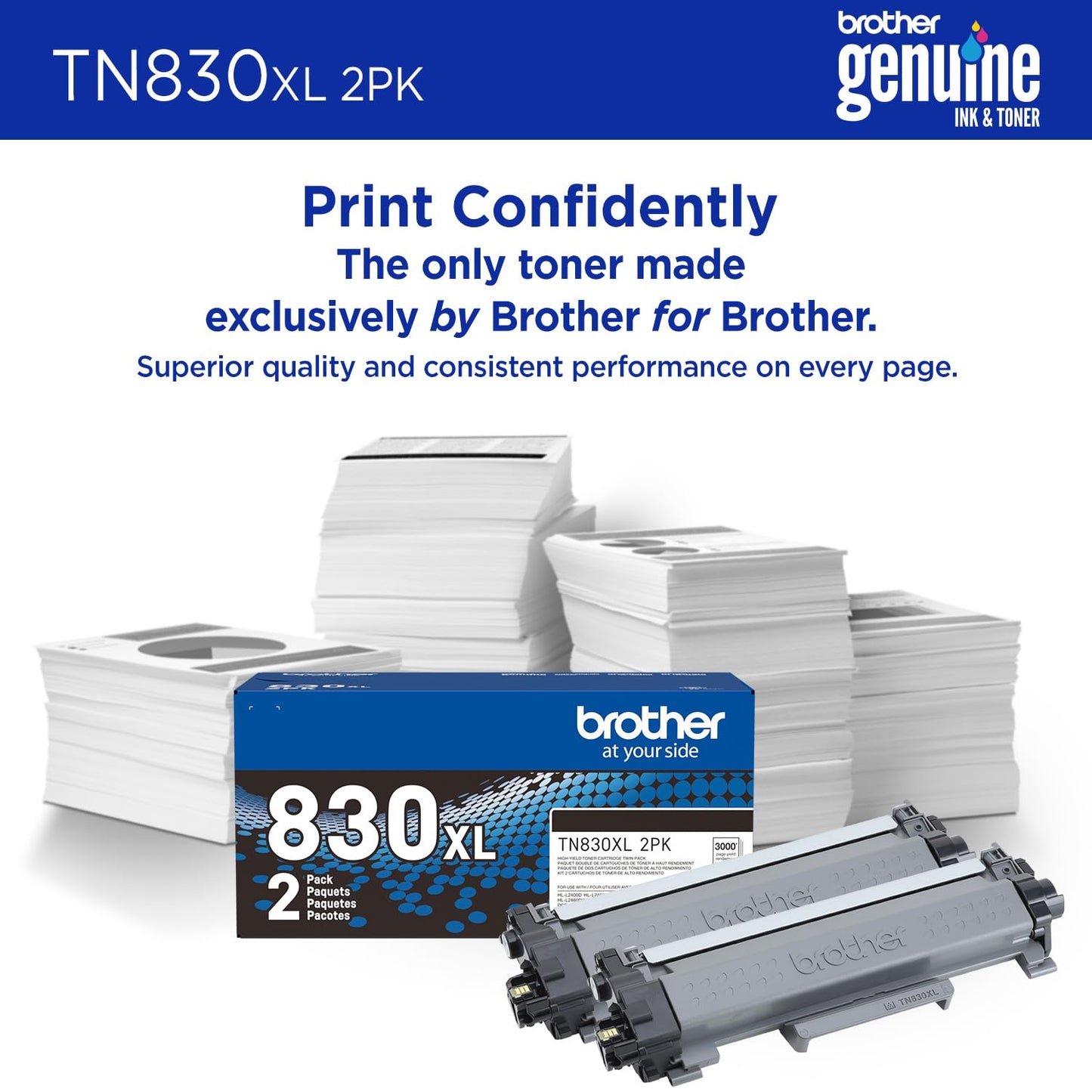 Brother Genuine TN830XL 2PK Black High Yield Printer Toner Cartridge 2-Pack - Print up to 3,000 Pages Each(1)