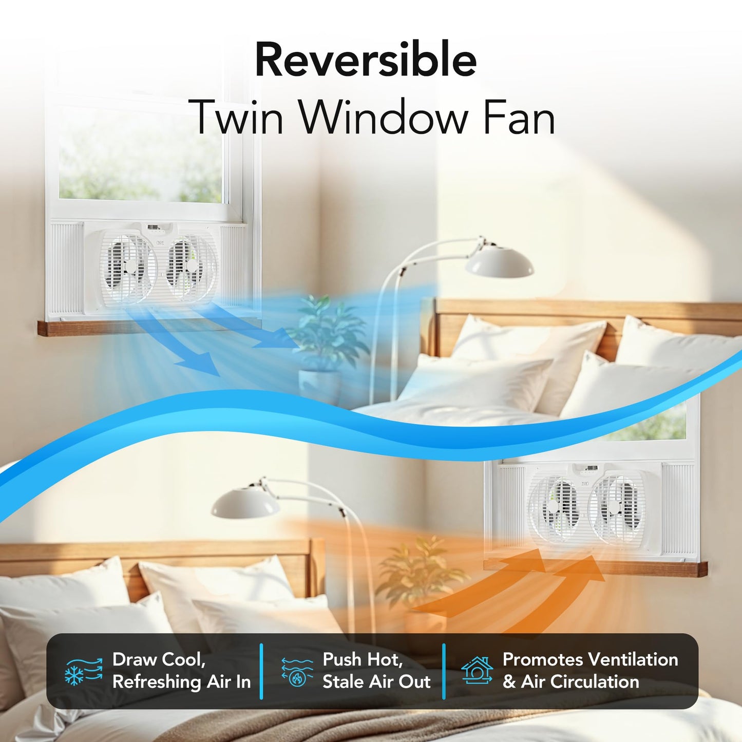 Comfort Zone Reversible Twin Window Fan with 3-Speeds & Expandable Width