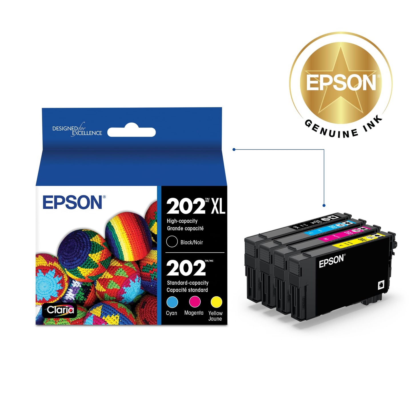 Epson T202XL-BCS Claria Ink Cartridge Multi-pack - High-capacity Black and Standard-capacity Color (CMYK)