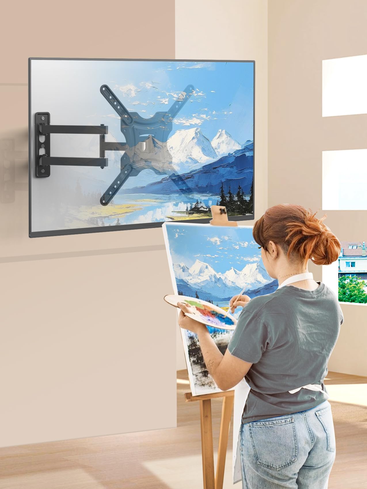 Full Motion TV Wall Mount, TV Mount for 26-55 inch LED TVs Monitors, Tv Brackets for Wall Mount with VESA 400x400mm up to 77lbs, Swivel Tilt Extension