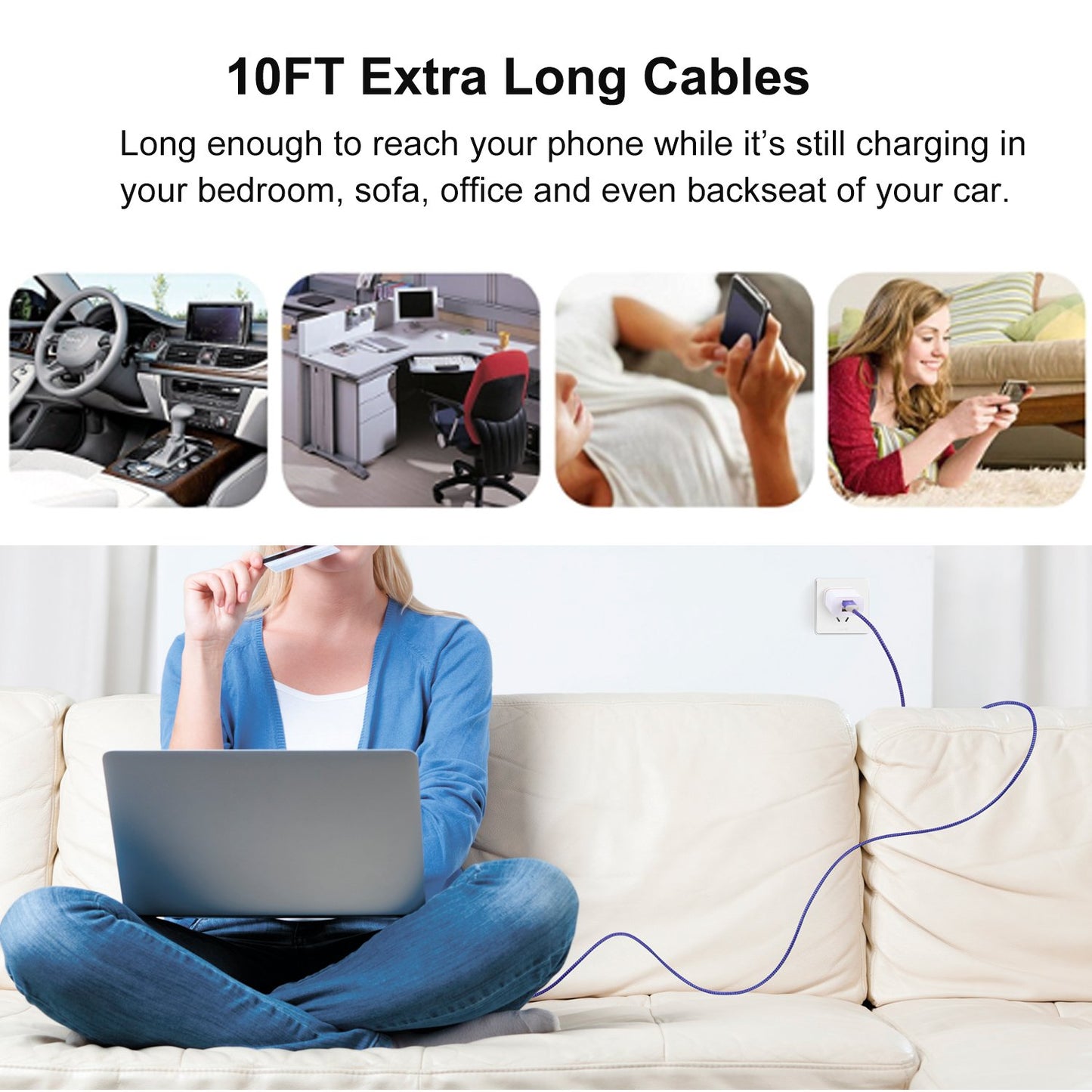 10ft USB C Cable, 3 Pack Type C Fast Charging Cable,Nylon Braided USB A to USB C Phone Charger Cables for iPhone 16 15 Pro Max Plus,Samsung Galaxy S25