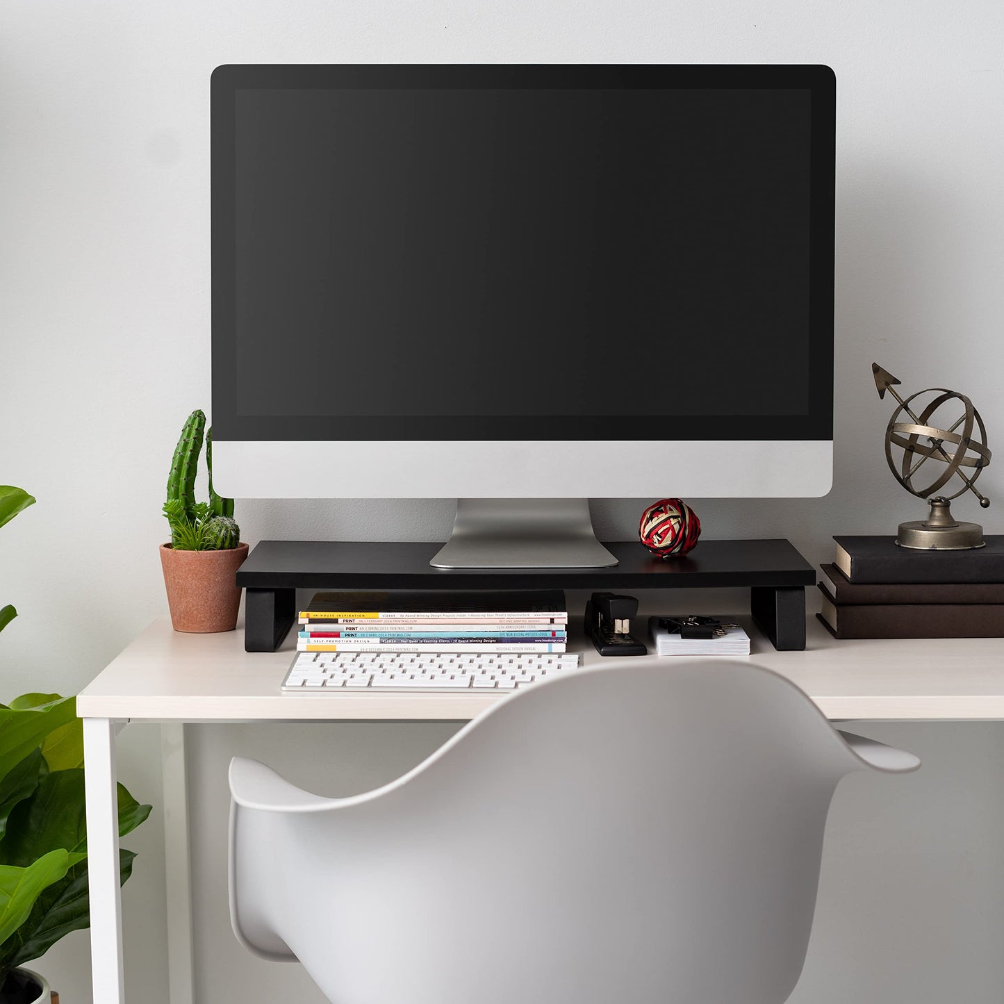 IRIS USA 1-Tier Multi-Purpose Modern PC Monitor Organizer Stand with Metal Legs, Ergonomic Desktop and Countertop Riser for Computer Laptop TV Kitchen