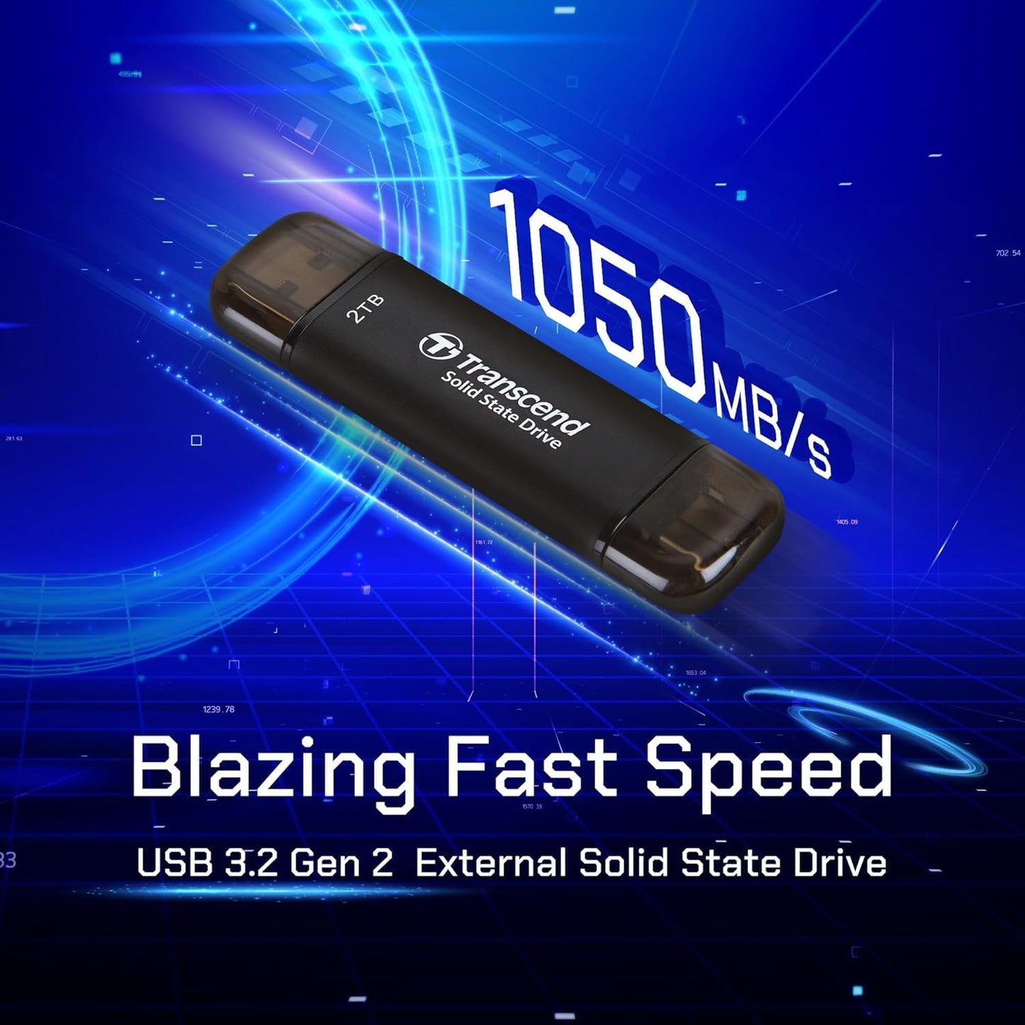 Transcend ESD310 256GB External SSD, Up to 1,050MB/s, Dual USB Flash Drive for iPhone/iPad/Mac/Windows, Android/Tablet/PC, USB 3.2 Gen 2 Thumb Drive