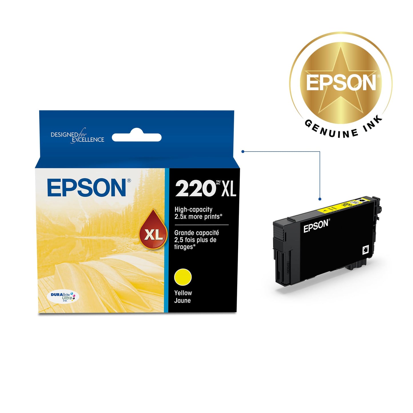 EPSON 220 DURABrite Ultra Ink High Capacity Yellow Cartridge (T220XL420-S) Works with WorkForce WF-2630,2650, 2660, 2750, 2760 and Expression