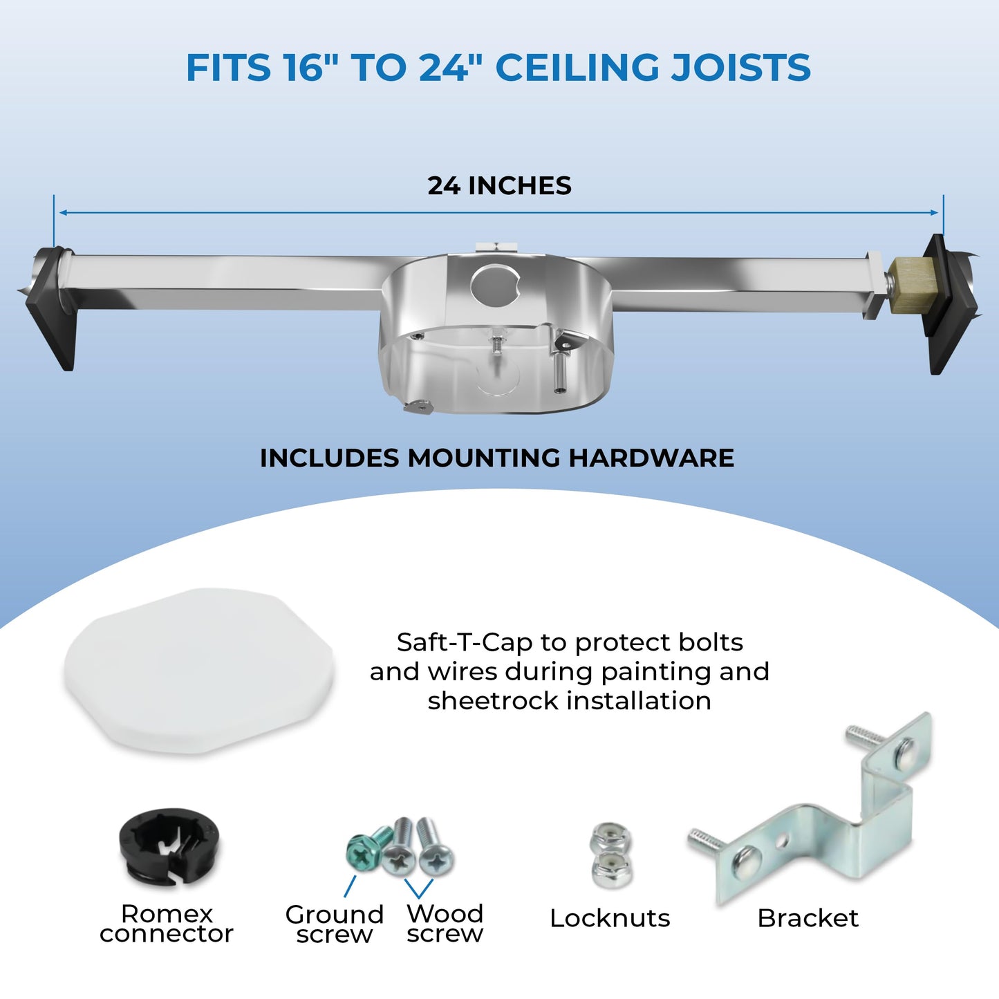 OHLECTRIC Saf-T-Brace For Ceiling Fans - Features 3 Teeth, Twist and Lock Design, 1.5" Heavy Duty Metal Electrical Box - Secure Installation For New