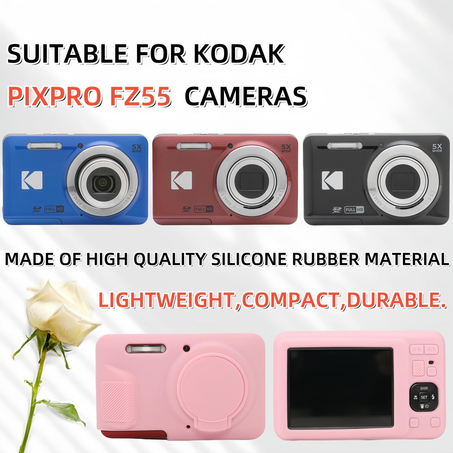 SZHSYJY Case for Kodak PIXPRO FZ55,FZ55 accessories,Soft Silicone Protective Case Removable Lens Cover,Comes with 2 Screen Protectors and 1 Wrist