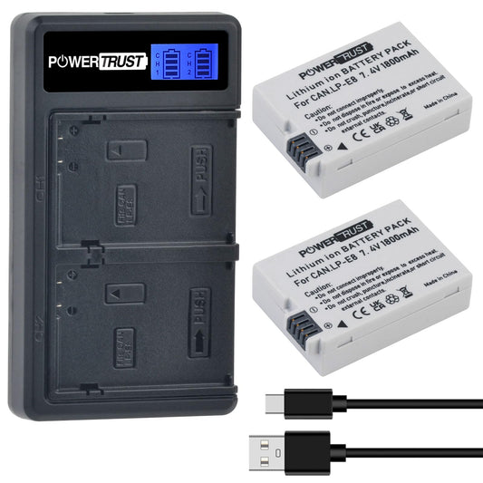 2-Pack LP-E8 Replacement Battery and LED USB Dual Charger for Canon EOS Rebel 550D, 600D, 650D, 700D, X4, X5, X6i, X7i, T3i, T2i, T4i, T5i