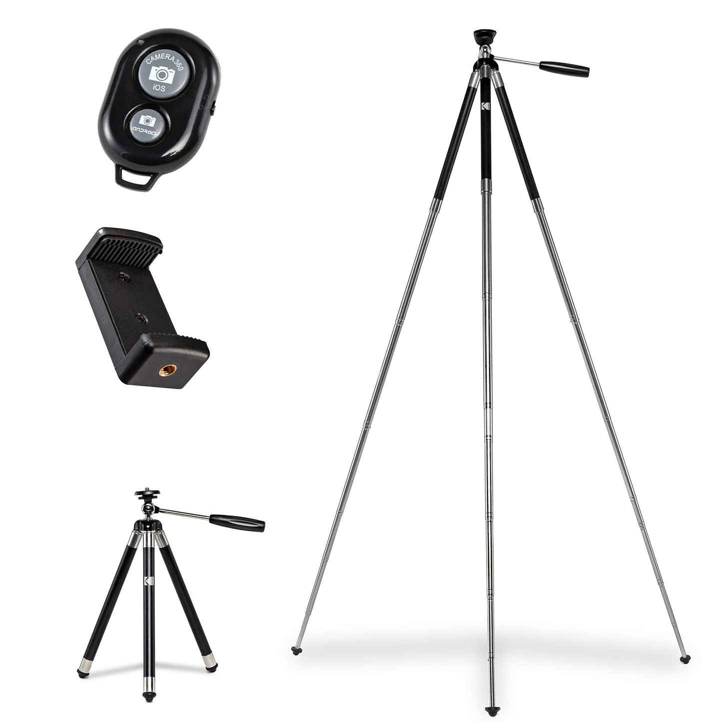KODAK PhotoGear 42” Tripod | 8-Section Aluminum Stainless Steel Tripod w/Bluetooth Remote, Telescoping Leg-Lock Height Adjustment, 360° Ball Head