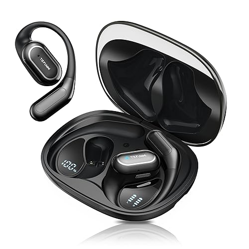 Tzfunmi Open-Ear Bluetooth Wireless Earbuds: Wireless Headphones for Runners & Cyclists - IPX7 Waterproof - 5.4 Bluetooth Ear Buds with LED Digital…