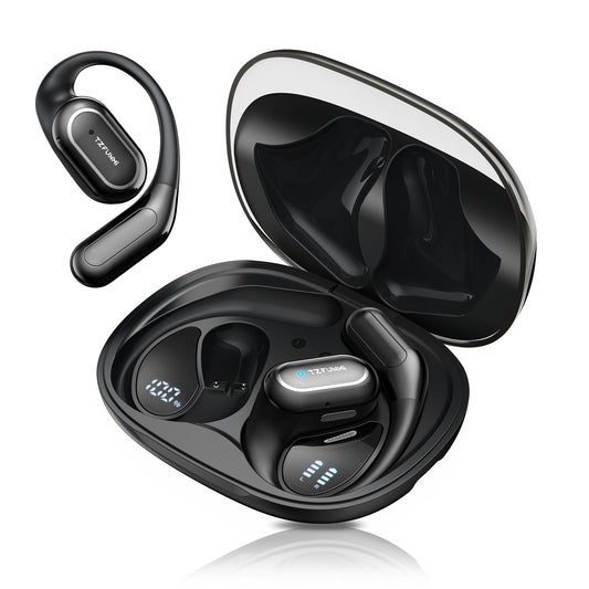 Tzfunmi Open-Ear Bluetooth Wireless Earbuds: Wireless Headphones for Runners & Cyclists - IPX7 Waterproof - 5.4 Bluetooth Ear Buds with LED Digital…