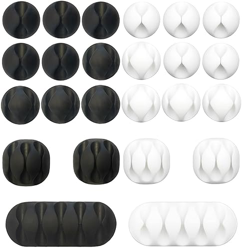 JTek Cord Organizer, Adhesive Cable Holder, 24 Pack, Black and White | Cable Organizer, Cord Holder, Desk Organizers, Cable Clips | Cable Management