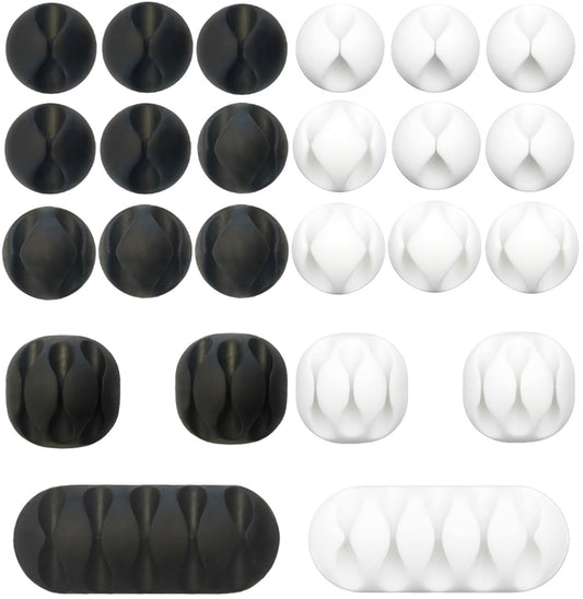 JTek Cord Organizer, Adhesive Cable Holder, 24 Pack, Black and White | Cable Organizer, Cord Holder, Desk Organizers, Cable Clips | Cable Management