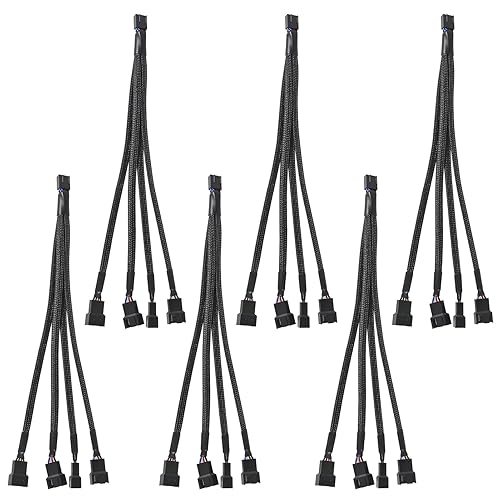 UMLIFE 6Pack 1 to 4 PWM Fan Splitter Cable (4 Pin+3 Pin) for Desktop PC, 27cm/11in