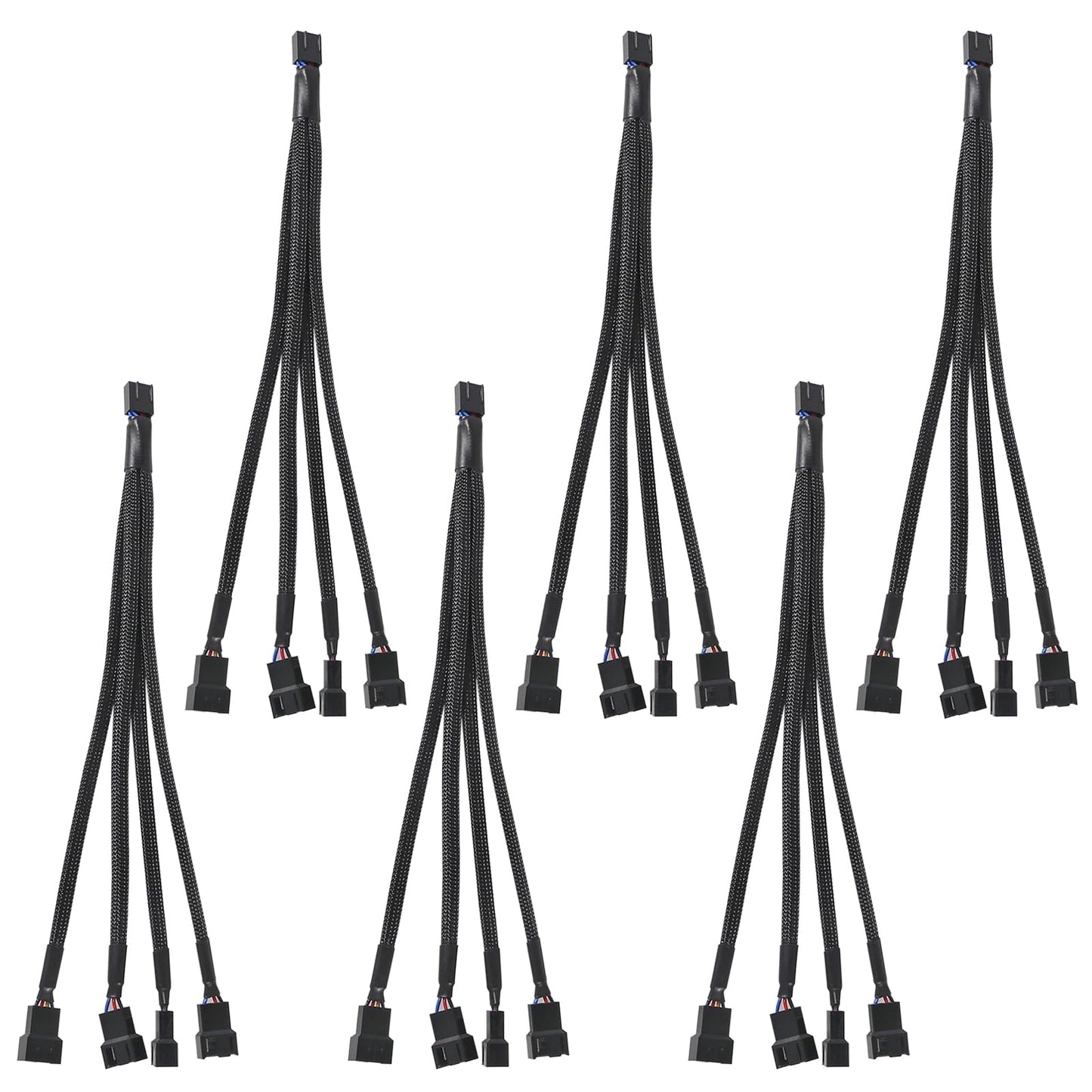 UMLIFE 6Pack 1 to 4 PWM Fan Splitter Cable (4 Pin+3 Pin) for Desktop PC, 27cm/11in