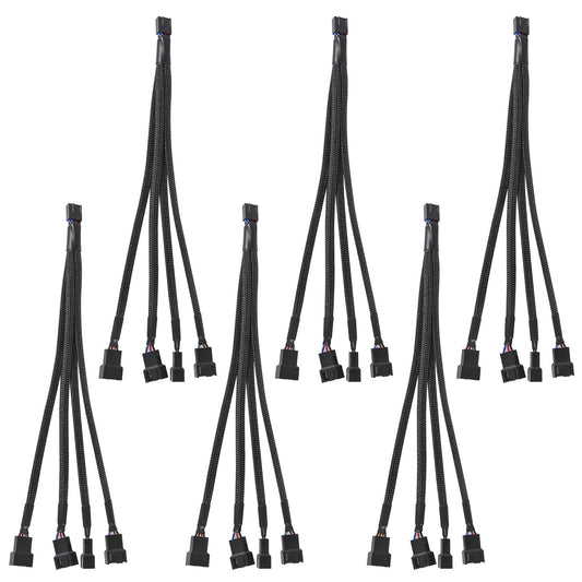 UMLIFE 6Pack 1 to 4 PWM Fan Splitter Cable (4 Pin+3 Pin) for Desktop PC, 27cm/11in