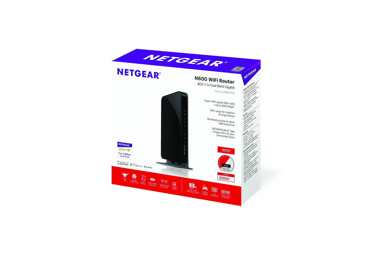 Netgear WNDR3700-100NAS N600 Wireless Router - Dual Band Gigabit (WNDR3700)