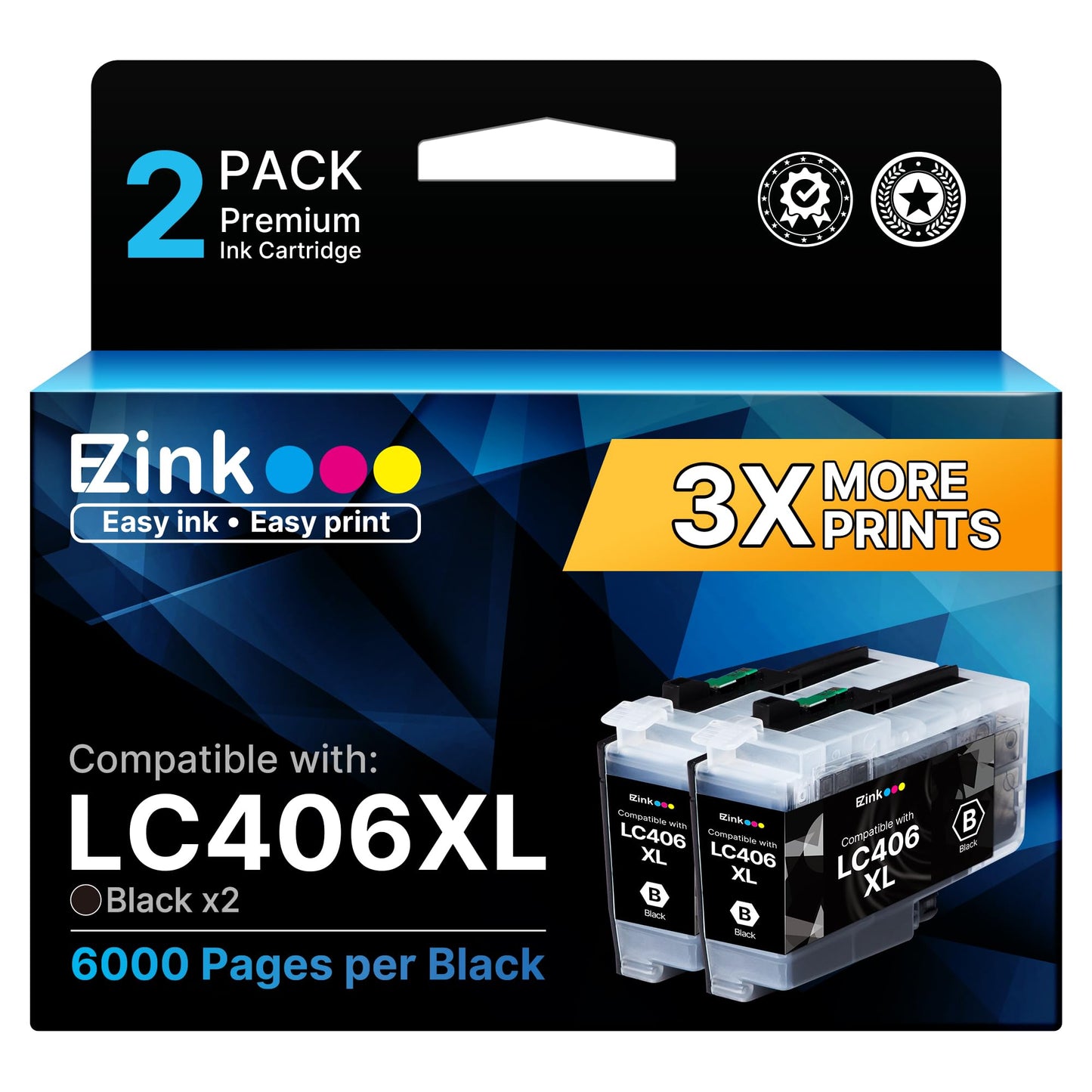 E-Z Ink LC406XL LC406 Ink Cartridges for Brother Printer 2 Black LC406XL