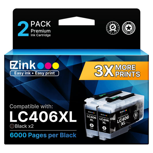 E-Z Ink LC406XL LC406 Ink Cartridges for Brother Printer 2 Black LC406XL