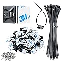 XHF 3/4" Strong Back-Glue Self Adhesive Black Cable Zip Tie Mounts 100pcs with 8" Zip Ties, Screws, UV Protection Outdoor Sticky Wire Fasteners Cable
