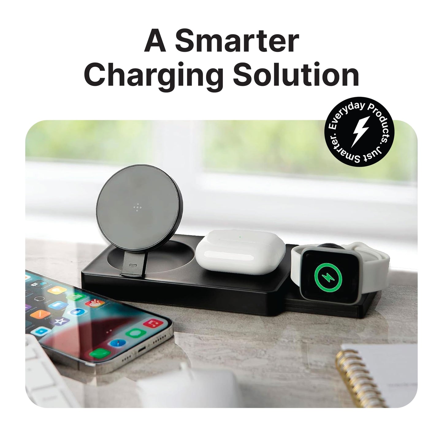 3 in 1 Foldable Fast Magnetic Wireless Charging Station, AllCharge Max by It’s Just Smart, Travel Charger for iPhone 15 14 13 12 11 Pro Max, Apple