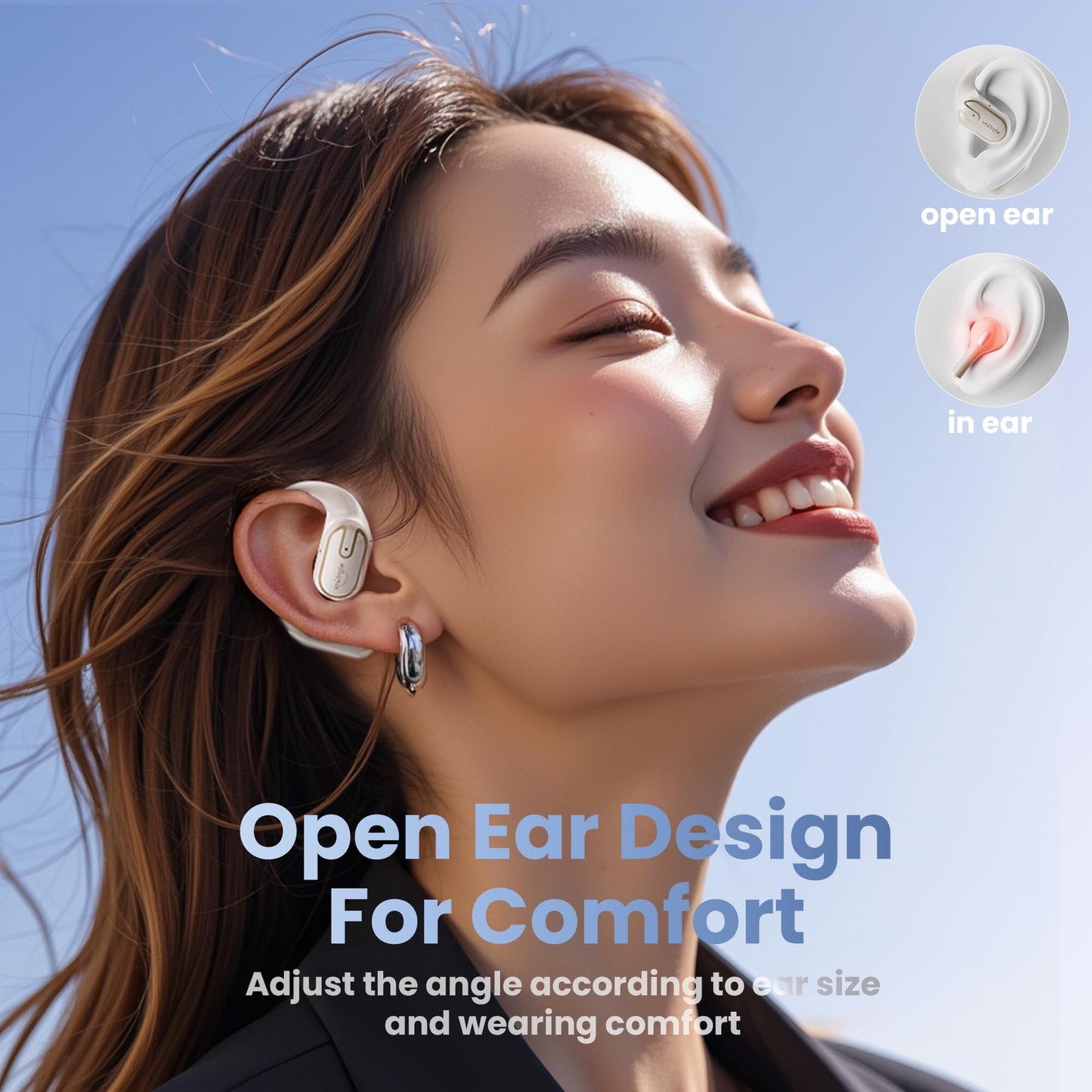 Open Ear Headphones Earbuds Wireless - 5.4 Bluetooth Ear Buds with LED Digital Display IPX7 Waterproof, Wireless Headphones Touch Control Air